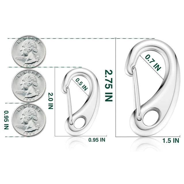 Alt view image 6 of 6 - STEEL HAWK 5-Piece Stainless Steel Carabiner Set, Cold Forged Snap Hooks, Mirror Finish, Curved Edge Clips