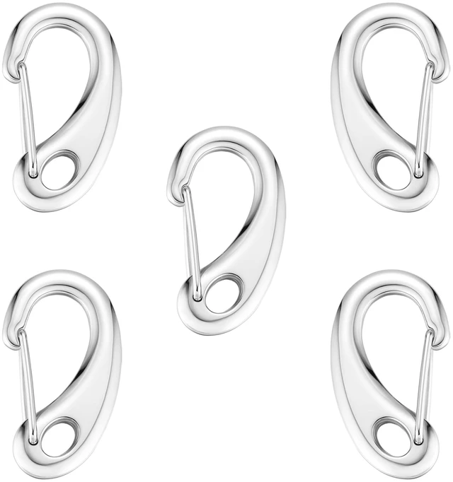Main image of STEEL HAWK 5-Piece Stainless Steel Carabiner Set, Cold Forged Snap Hooks, Mirror Finish, Curved Edge Clips