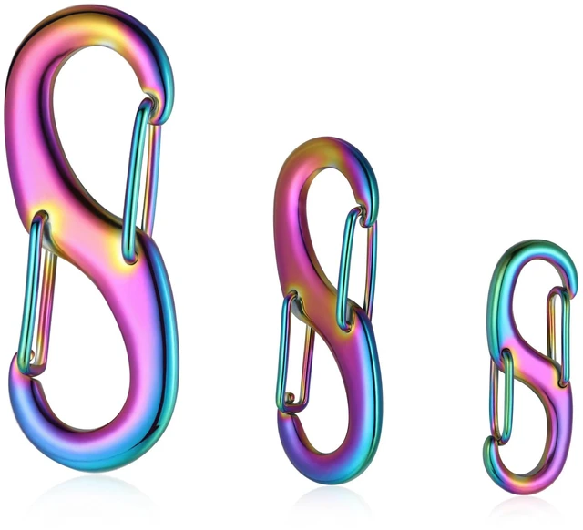 Main image of STEEL HAWK Cold Forged S-Shaped Stainless Steel Carabiner Clips, S/M/L, Double Carabiner, 3-Pack, Dual Spring Wire Gate, Rainbow