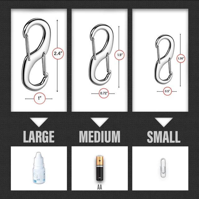 Alt view image 5 of 7 - STEEL HAWK Cold Forged S-Shaped Stainless Steel Carabiner Clips, S/M/L, Double Carabiner, 3-Pack, Dual Spring Wire Gate, Rose Gold