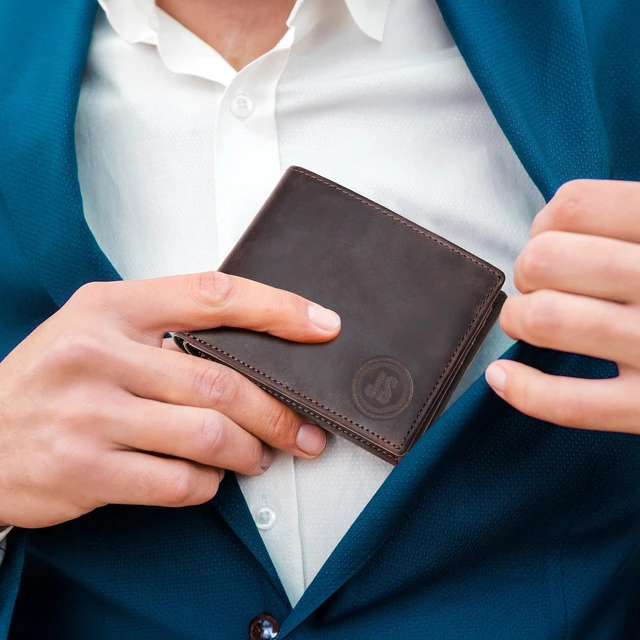 Alt view image 2 of 6 - Full Grain Crazy Horse Leather Slim Bifold Wallet for Men, Brown