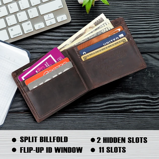 Alt view image 4 of 6 - Full Grain Crazy Horse Leather Slim Bifold Wallet for Men, Brown