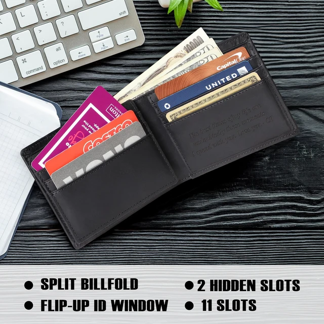 Alt view image 5 of 6 - Full Grain Crazy Horse Leather Slim Bifold Wallet for Men, Black