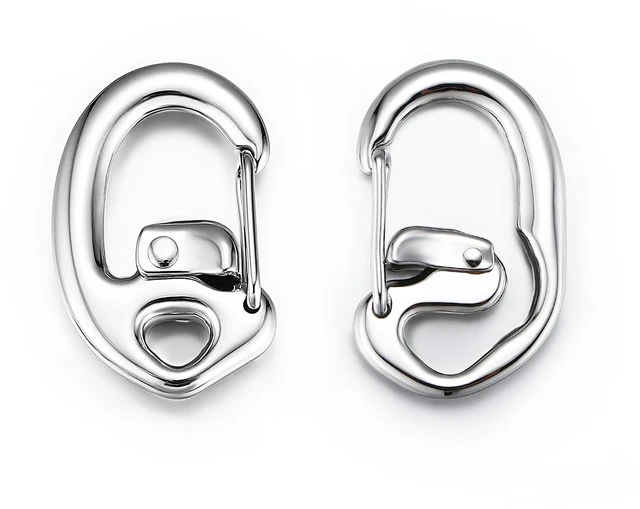 Main image of STEEL HAWK Carabiner Keychain with Ring Clips, Polished Stainless Steel, Double Lock, 1.75", Cold Forged, 1 Closed Loop + 1 Open Loop Clip