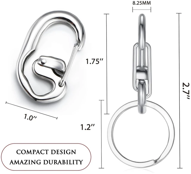 Alt view image 2 of 6 - Steel Hawk Carabiner Keychain with Ring Clips, Polished Stainless Steel, Double Lock, 1.75"