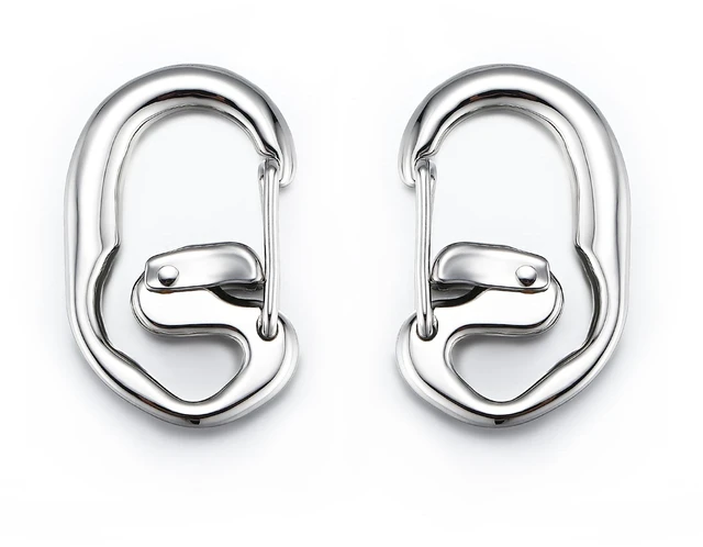Main image of Steel Hawk Carabiner Keychain with Ring Clips, Polished Stainless Steel, Double Lock, 1.75"