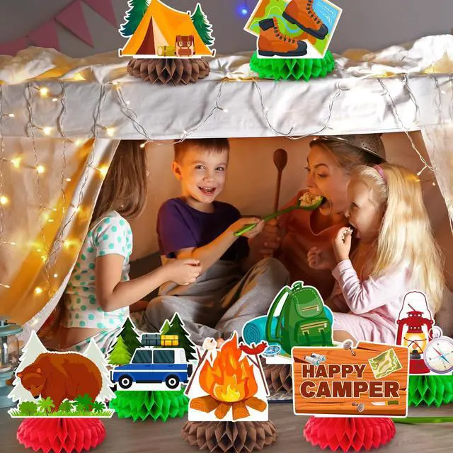 Alt view image 4 of 6 - Camping Honeycomb Centerpieces, 9 Pcs Happy Camper Honeycomb Centerpieces Camper Table Centerpieces for Camping Birthday Party Decorations