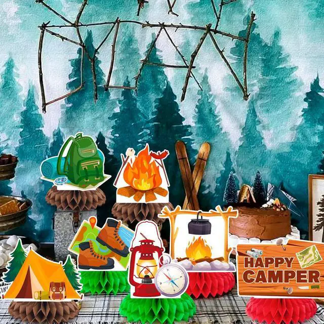 Alt view image 6 of 6 - Camping Honeycomb Centerpieces, 9 Pcs Happy Camper Honeycomb Centerpieces Camper Table Centerpieces for Camping Birthday Party Decorations