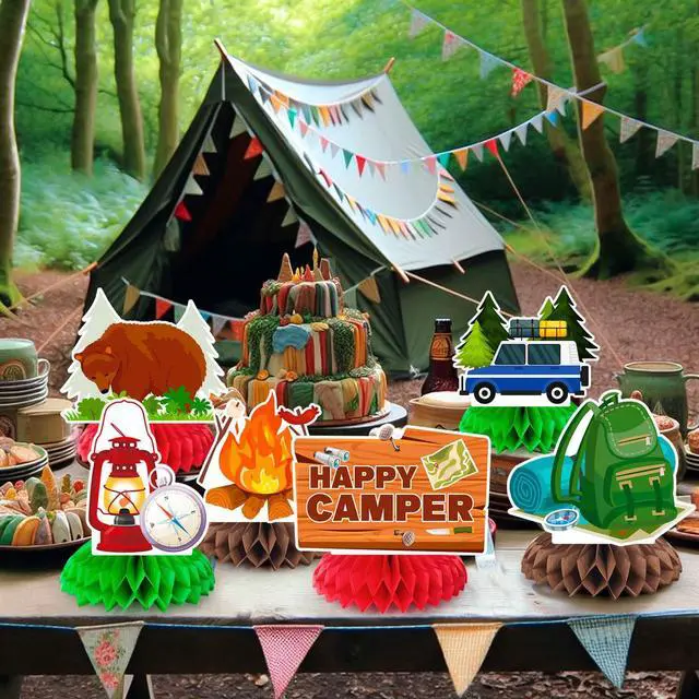 Alt view image 5 of 6 - Camping Honeycomb Centerpieces, 9 Pcs Happy Camper Honeycomb Centerpieces Camper Table Centerpieces for Camping Birthday Party Decorations