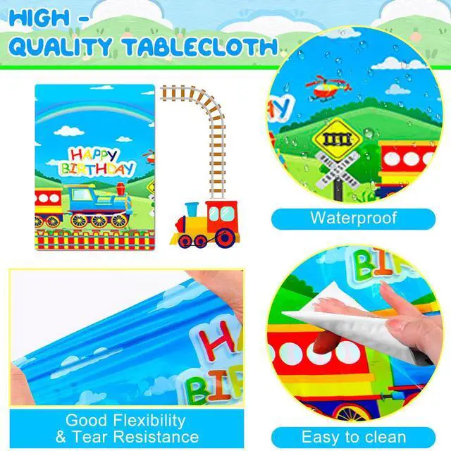 Alt view image 3 of 6 - Chugga Chugga Two Two Party Decorations, 16 Guests Train Party Tableware Decorations Set Including Transportation Plates Napkins Tablecloth Banner Balloon Backdrop etc Train Birthday Party Supplies