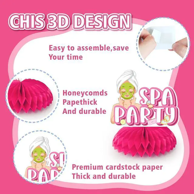 Alt view image 3 of 6 - Spa Party Decorations, 9pcs Spa Honeycomb Centerpieces/Make Up Table Decorations/Spa Centerpieces for Tables/Spa Birthday Party Centerpieces, Spa Day Centerpiece for Makeup Birthday Party Decorations