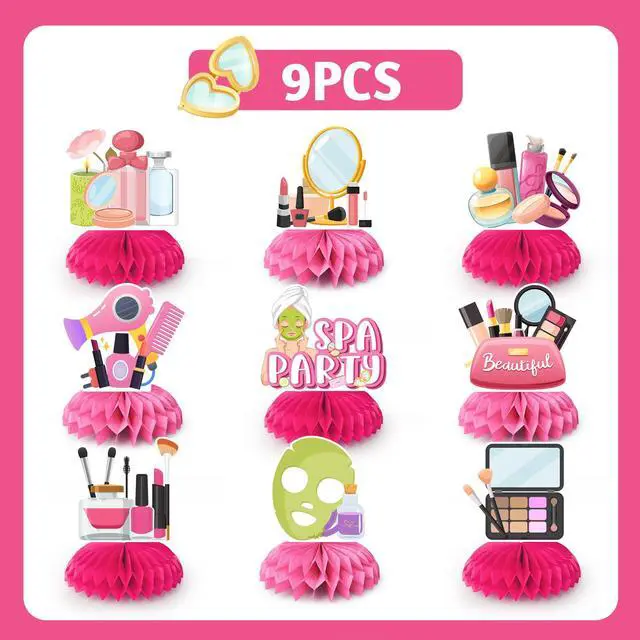 Alt view image 6 of 6 - Spa Party Decorations, 9pcs Spa Honeycomb Centerpieces/Make Up Table Decorations/Spa Centerpieces for Tables/Spa Birthday Party Centerpieces, Spa Day Centerpiece for Makeup Birthday Party Decorations