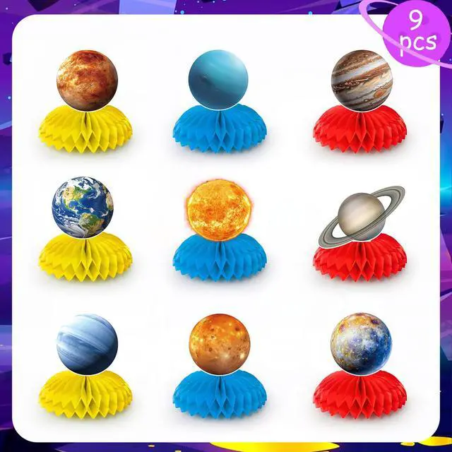 Alt view image 2 of 6 - 9 Pcs Solar System Honeycomb Centerpieces, Space Planet Honeycomb Centerpieces for Outer Space Birthday Party Decorations