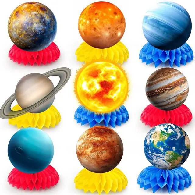 Main image of 9 Pcs Solar System Honeycomb Centerpieces, Space Planet Honeycomb Centerpieces for Outer Space Birthday Party Decorations