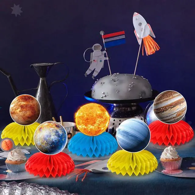 Alt view image 6 of 6 - 9 Pcs Solar System Honeycomb Centerpieces, Space Planet Honeycomb Centerpieces for Outer Space Birthday Party Decorations