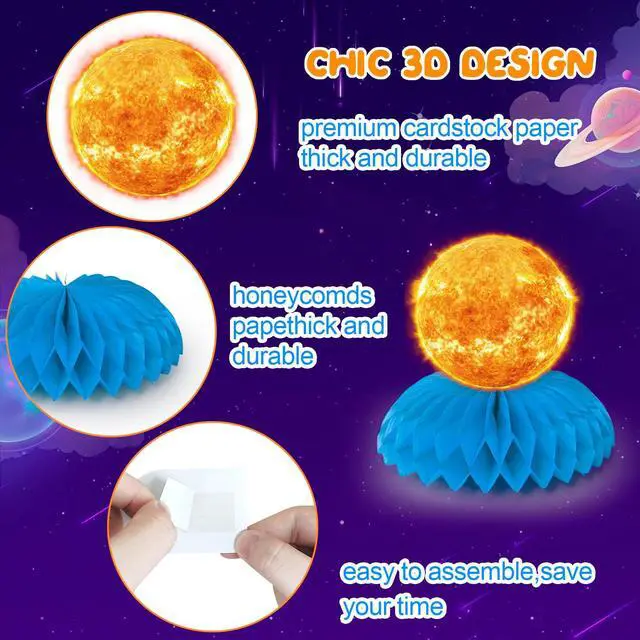Alt view image 3 of 6 - 9 Pcs Solar System Honeycomb Centerpieces, Space Planet Honeycomb Centerpieces for Outer Space Birthday Party Decorations