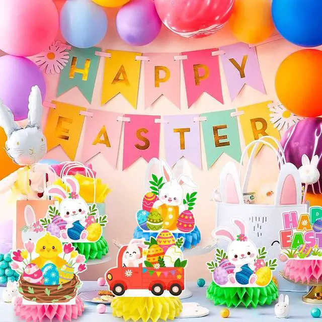 Alt view image 4 of 6 - 9 Pcs Happy Easter Honeycomb Decorations, 3D Easter Table Decorations Spring Honeycomb Centerpiece for Table Decorations Bunny Easter Egg Centerpieces Decor for Easter Party Family Gathering