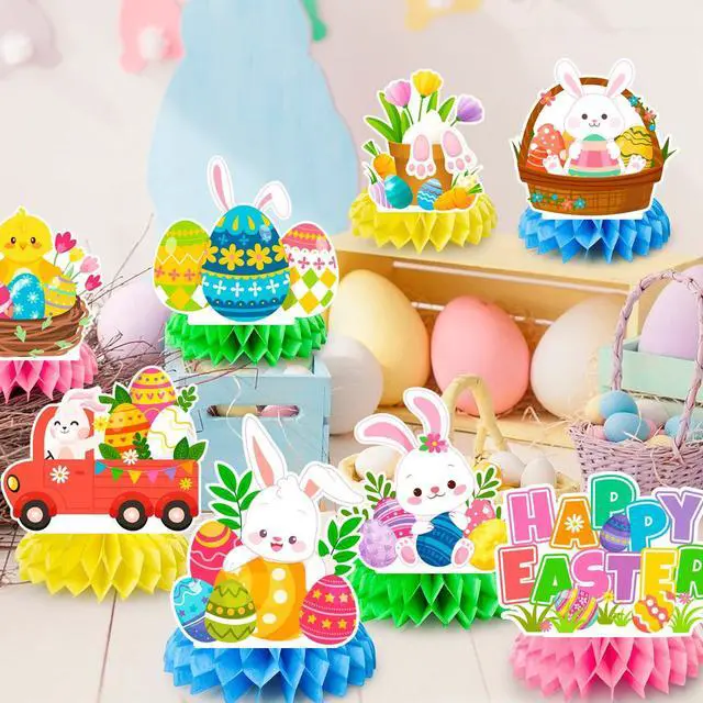 Alt view image 5 of 6 - 9 Pcs Happy Easter Honeycomb Decorations, 3D Easter Table Decorations Spring Honeycomb Centerpiece for Table Decorations Bunny Easter Egg Centerpieces Decor for Easter Party Family Gathering