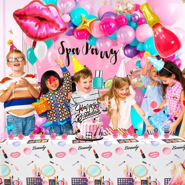 Alt view image 5 of 6 - Makeup Birthday Party Decorations, 101 Pcs Spa Birthday Party Decorations, Spa Party Balloons Backdrop Cake Toppers Tablecloth etc