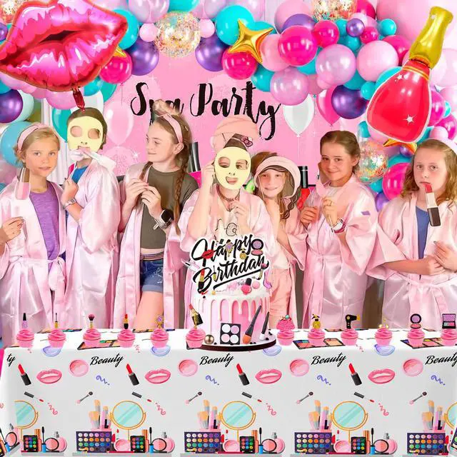 Alt view image 4 of 6 - Makeup Birthday Party Decorations, 101 Pcs Spa Birthday Party Decorations, Spa Party Balloons Backdrop Cake Toppers Tablecloth etc