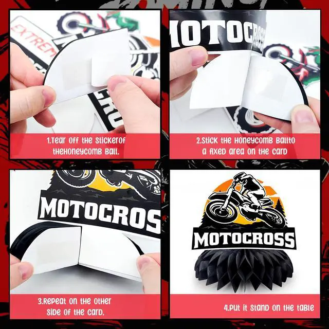Alt view image 2 of 6 - Motorcycle Honeycomb Centerpiece, 9 Pcs Motorbike Happy Birthday Honeycomb Centerpieces/Dirt Bike Party Centerpieces/Motorcycle Birthday Decorations Honeycomb for Dirt Bike Birthday Party Decorations