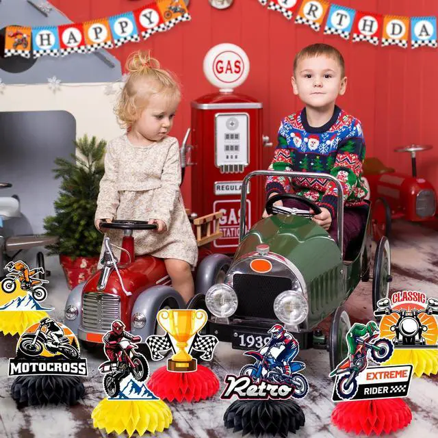 Alt view image 3 of 6 - Motorcycle Honeycomb Centerpiece, 9 Pcs Motorbike Happy Birthday Honeycomb Centerpieces/Dirt Bike Party Centerpieces/Motorcycle Birthday Decorations Honeycomb for Dirt Bike Birthday Party Decorations