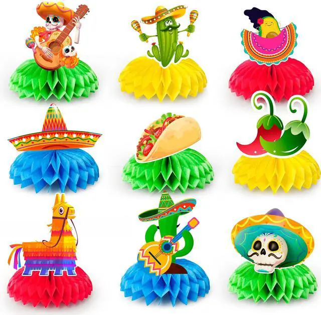Main image of Fiesta Honeycomb Table Centerpiece, 9pcs Mexican Fiesta Party Centerpieces, Cinco de Mayo Table Decorations Mexican Centerpieces for Mexican Fiesta Party Decorations