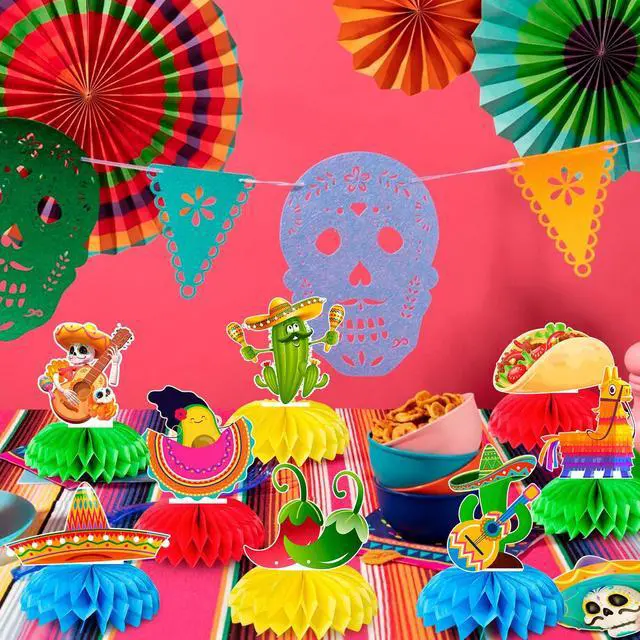 Alt view image 2 of 6 - Fiesta Honeycomb Table Centerpiece, 9pcs Mexican Fiesta Party Centerpieces, Cinco de Mayo Table Decorations Mexican Centerpieces for Mexican Fiesta Party Decorations