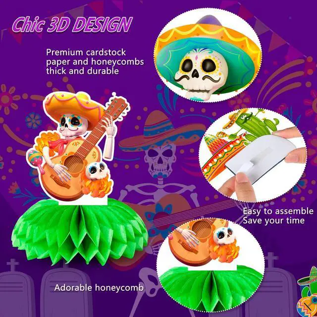 Alt view image 5 of 6 - Fiesta Honeycomb Table Centerpiece, 9pcs Mexican Fiesta Party Centerpieces, Cinco de Mayo Table Decorations Mexican Centerpieces for Mexican Fiesta Party Decorations
