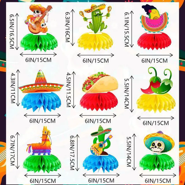 Alt view image 6 of 6 - Fiesta Honeycomb Table Centerpiece, 9pcs Mexican Fiesta Party Centerpieces, Cinco de Mayo Table Decorations Mexican Centerpieces for Mexican Fiesta Party Decorations