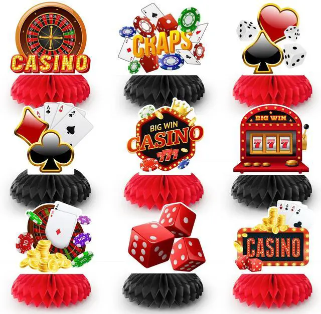 Main image of Casino Theme Party Decorations, 9pcs Casino Party Centerpieces/Casino Poker Dice Honeycomb Centerpieces/Casino Party Table Centerpiece for Casino Night Decorations, Casino Theme Party Decorations