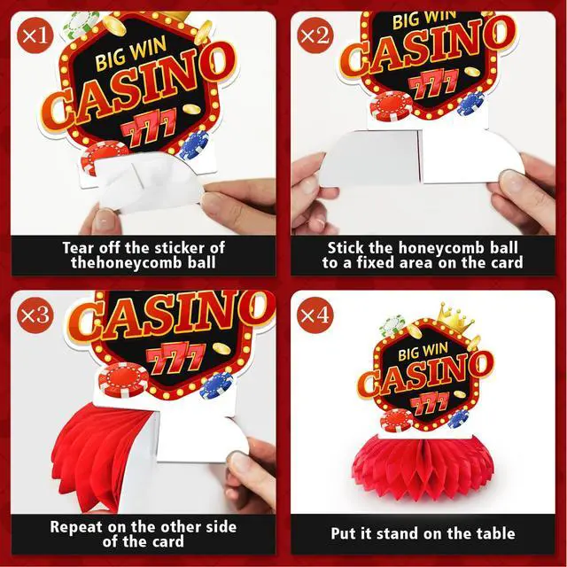 Alt view image 2 of 6 - Casino Theme Party Decorations, 9pcs Casino Party Centerpieces/Casino Poker Dice Honeycomb Centerpieces/Casino Party Table Centerpiece for Casino Night Decorations, Casino Theme Party Decorations