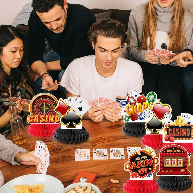 Alt view image 4 of 6 - Casino Theme Party Decorations, 9pcs Casino Party Centerpieces/Casino Poker Dice Honeycomb Centerpieces/Casino Party Table Centerpiece for Casino Night Decorations, Casino Theme Party Decorations
