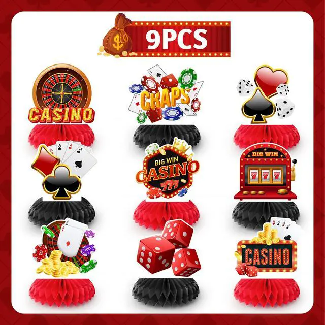Alt view image 6 of 6 - Casino Theme Party Decorations, 9pcs Casino Party Centerpieces/Casino Poker Dice Honeycomb Centerpieces/Casino Party Table Centerpiece for Casino Night Decorations, Casino Theme Party Decorations