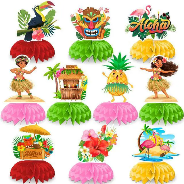 Main image of Luau Party Decorations, 10pcs Hawaii Centerpiece Decoration Luau Hawaiian Table Honeycomb, Aloha Tropical Theme Table Decorations for Tropical Party Decorations Supplies