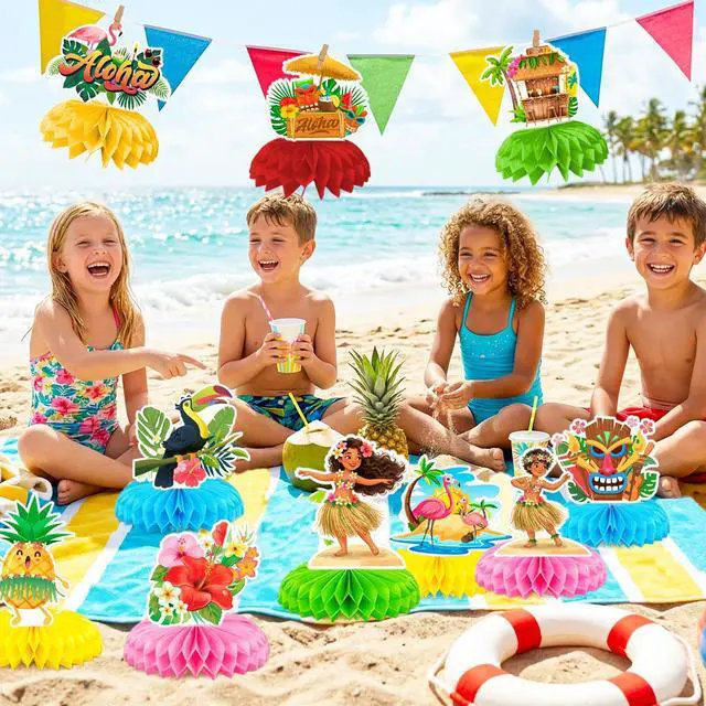 Alt view image 3 of 7 - Luau Party Decorations, 10pcs Hawaii Centerpiece Decoration Luau Hawaiian Table Honeycomb, Aloha Tropical Theme Table Decorations for Tropical Party Decorations Supplies