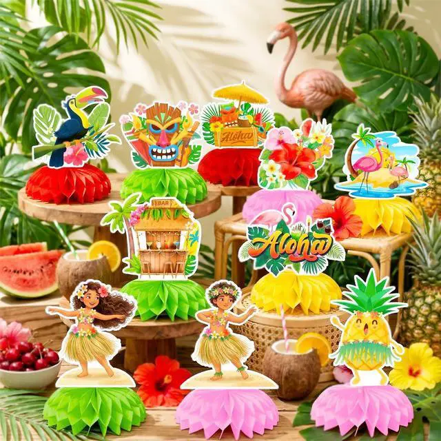 Alt view image 5 of 7 - Luau Party Decorations, 10pcs Hawaii Centerpiece Decoration Luau Hawaiian Table Honeycomb, Aloha Tropical Theme Table Decorations for Tropical Party Decorations Supplies