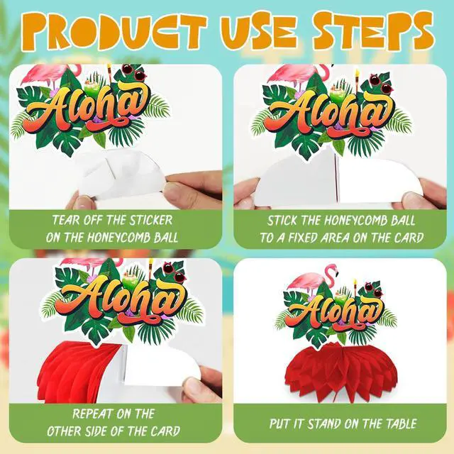 Alt view image 6 of 7 - Luau Party Decorations, 10pcs Hawaii Centerpiece Decoration Luau Hawaiian Table Honeycomb, Aloha Tropical Theme Table Decorations for Tropical Party Decorations Supplies