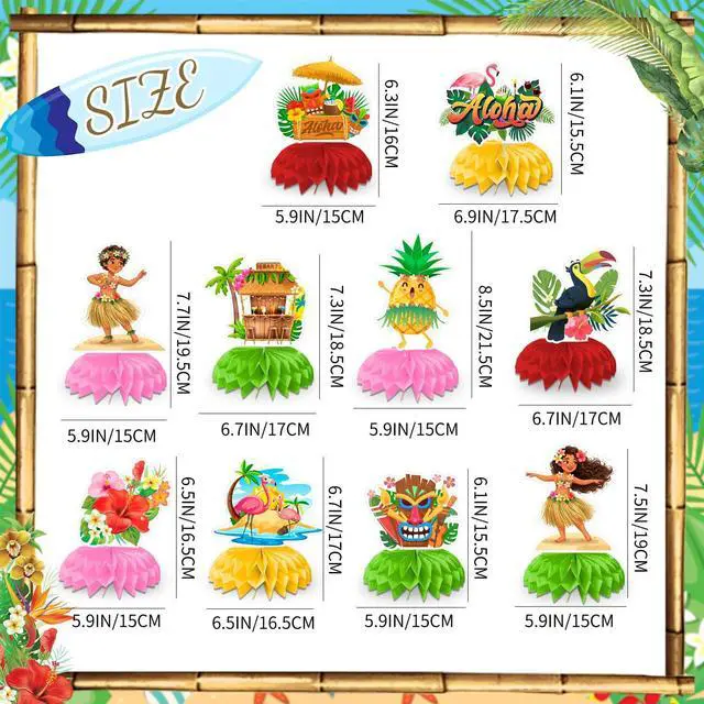 Alt view image 7 of 7 - Luau Party Decorations, 10pcs Hawaii Centerpiece Decoration Luau Hawaiian Table Honeycomb, Aloha Tropical Theme Table Decorations for Tropical Party Decorations Supplies
