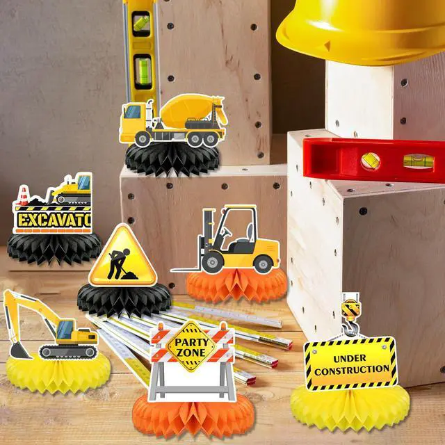 Alt view image 4 of 6 - 9 Pcs Construction Birthday Party Honeycomb Centerpieces, Construction Truck Excavator Honeycomb Centerpieces for Construction Birthday Party Decorations