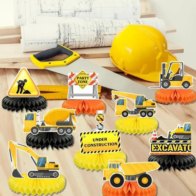 Alt view image 5 of 6 - 9 Pcs Construction Birthday Party Honeycomb Centerpieces, Construction Truck Excavator Honeycomb Centerpieces for Construction Birthday Party Decorations