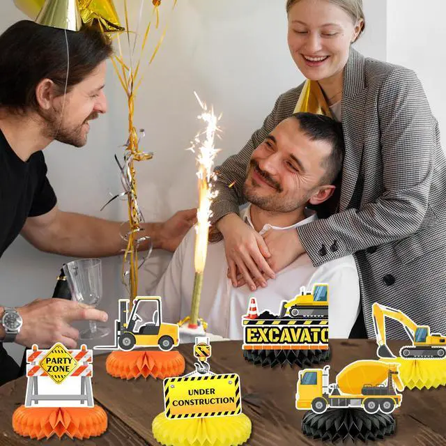 Alt view image 6 of 6 - 9 Pcs Construction Birthday Party Honeycomb Centerpieces, Construction Truck Excavator Honeycomb Centerpieces for Construction Birthday Party Decorations