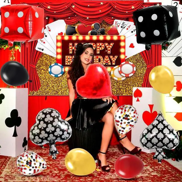 Alt view image 4 of 6 - Casino Theme Party Decor, 85 Pcs Casino Night Decorations Set - Casino Party Balloons Backdrop Cake Topper Tablecloth etc Las Vegas Party Decorations supplies