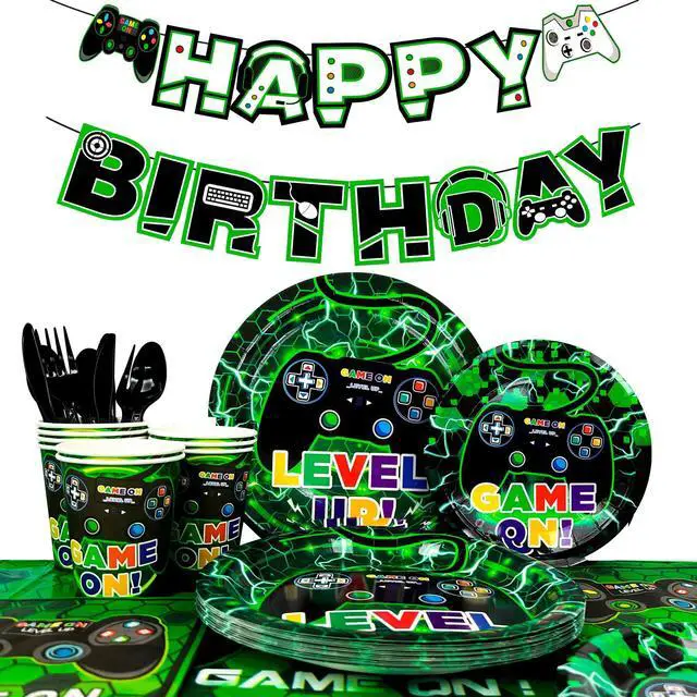 Main image of 16 Guests Video Game Birthday Party Tableware, Video Game Plates and Napkins Party Supplies Includes Video Games Party Plates Cups Table Cloth Banner etc Gaming Birthday Party Decorations Supplies