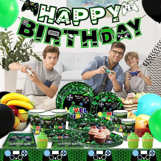 Alt view image 3 of 6 - 16 Guests Video Game Birthday Party Tableware, Video Game Plates and Napkins Party Supplies Includes Video Games Party Plates Cups Table Cloth Banner etc Gaming Birthday Party Decorations Supplies
