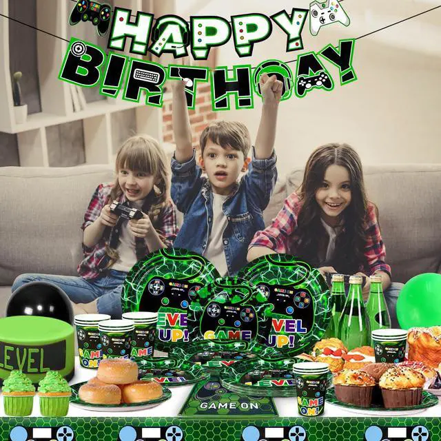 Alt view image 4 of 6 - 16 Guests Video Game Birthday Party Tableware, Video Game Plates and Napkins Party Supplies Includes Video Games Party Plates Cups Table Cloth Banner etc Gaming Birthday Party Decorations Supplies