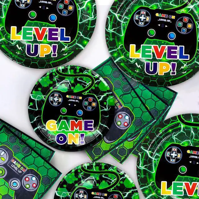 Alt view image 5 of 6 - 16 Guests Video Game Birthday Party Tableware, Video Game Plates and Napkins Party Supplies Includes Video Games Party Plates Cups Table Cloth Banner etc Gaming Birthday Party Decorations Supplies