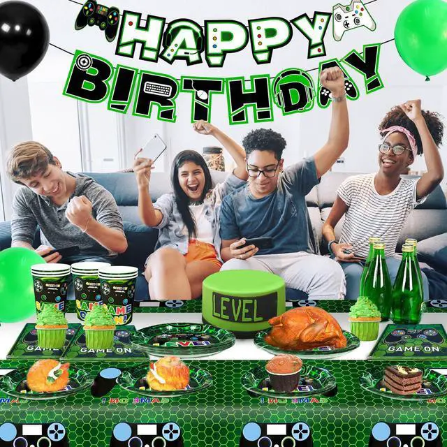 Alt view image 6 of 6 - 16 Guests Video Game Birthday Party Tableware, Video Game Plates and Napkins Party Supplies Includes Video Games Party Plates Cups Table Cloth Banner etc Gaming Birthday Party Decorations Supplies