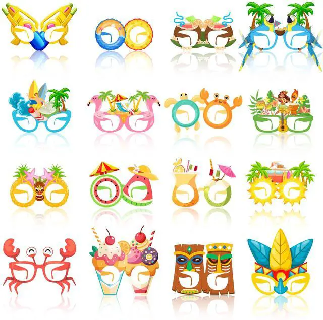 Main image of Summer Pool Party Decorations, 32 Pcs Beach Party Paper Glasses Hawaiian Tropical Party Photo Booth Props Ocean Line Luau Sunglasses for Summer Pool Aloha Party Supplies