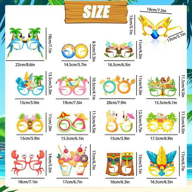 Alt view image 3 of 6 - Summer Pool Party Decorations, 32 Pcs Beach Party Paper Glasses Hawaiian Tropical Party Photo Booth Props Ocean Line Luau Sunglasses for Summer Pool Aloha Party Supplies